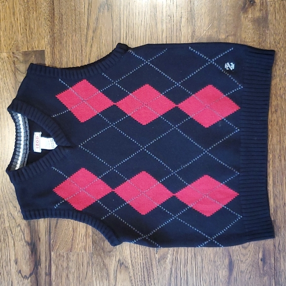 Boys Izod black & red argyle sweater vest size 7 - Picture 1 of 3